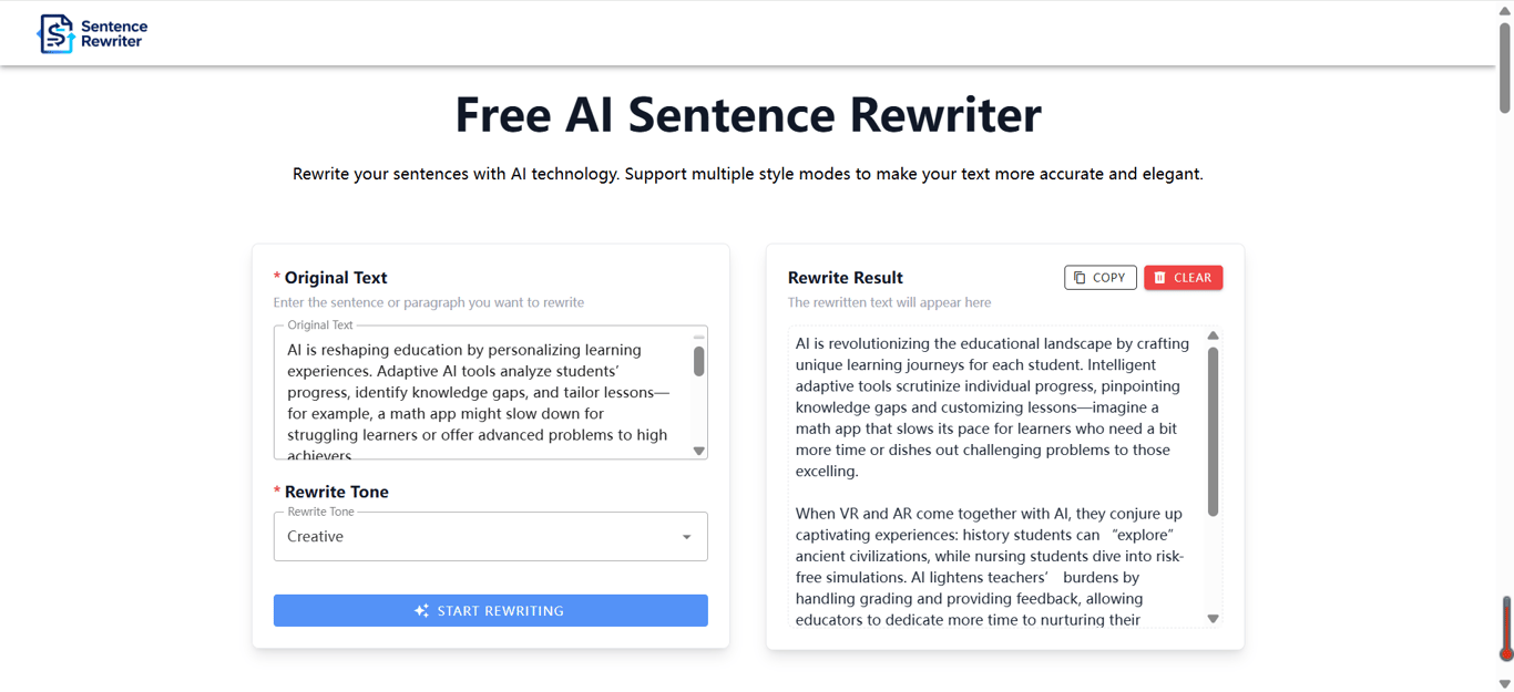 Sentence Rewriter screenshot