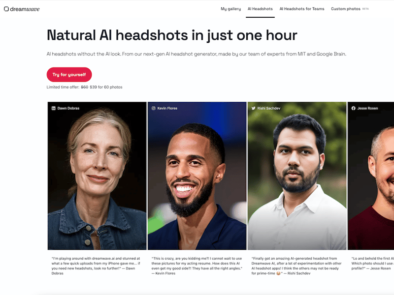 Dreamwave AI Headshots screenshot 1