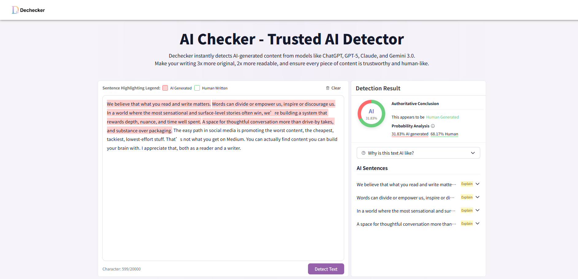 Dechecker | Trusted AI Checker screenshot