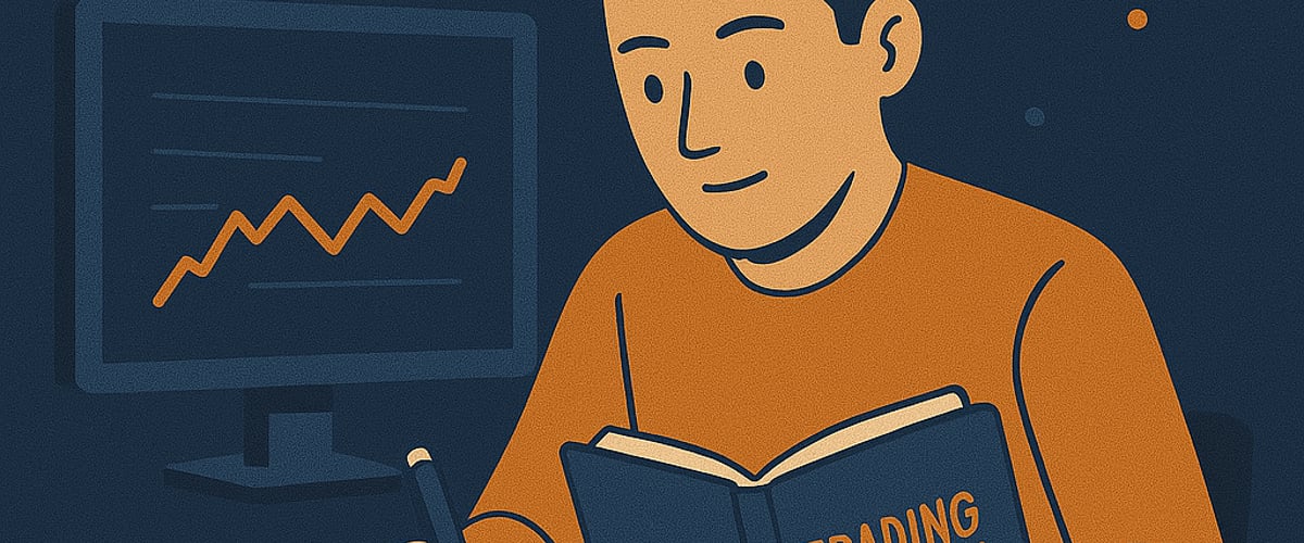 A trader using his crypto trading journal to log growth, insight, and profit and loss performance.