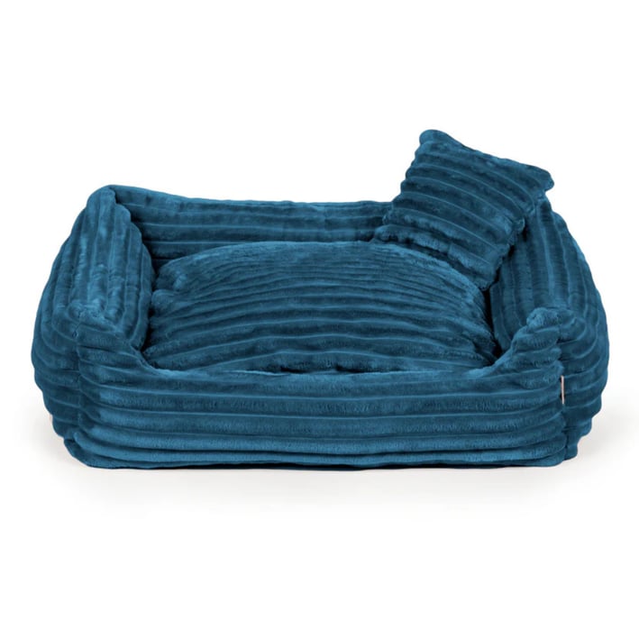 blue ribbed dog bed
