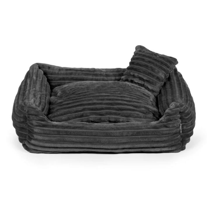 dark grey ribbed dog bed
