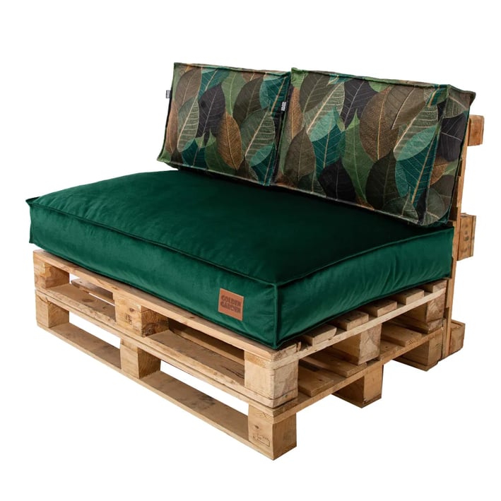 soft touch pallet cushions set - bottle green with leaves