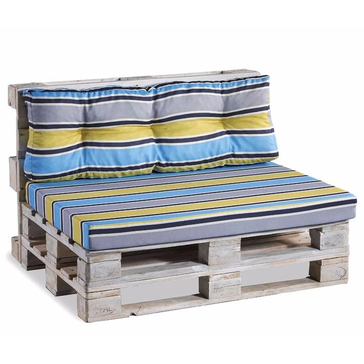 pallet cushions blue yellow stripes
