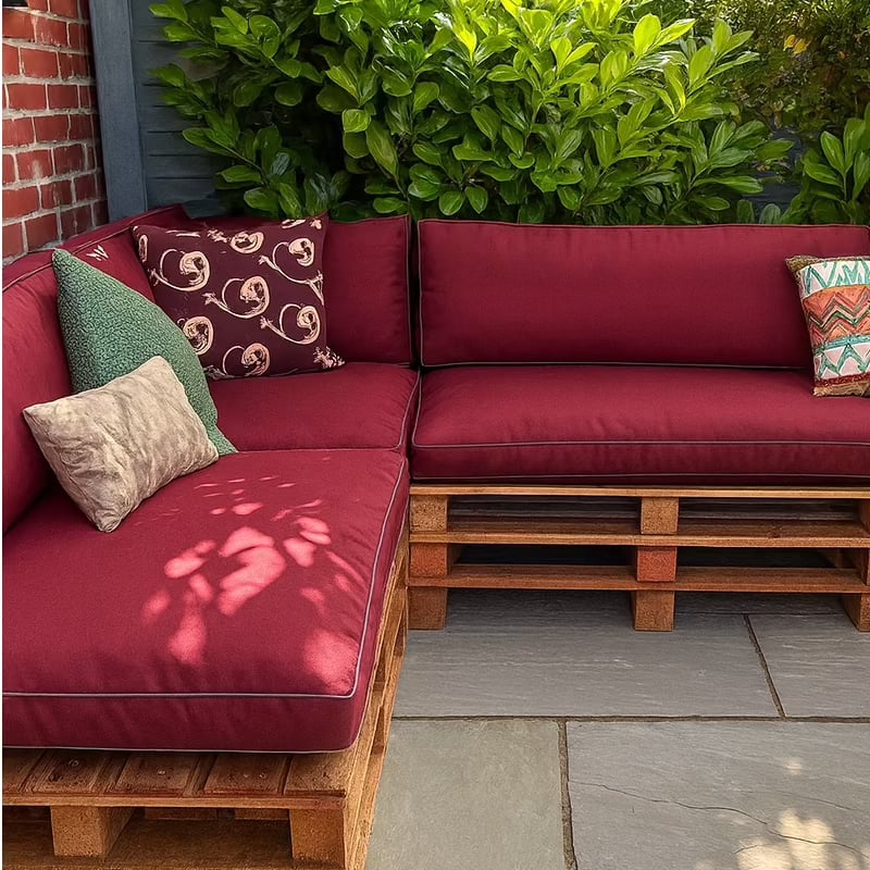 burgundy pallet cushion