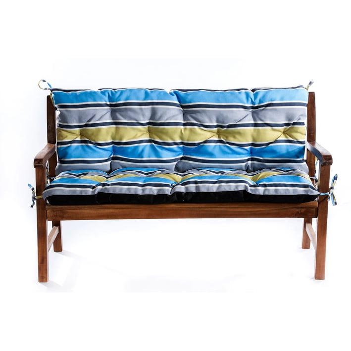 navy&yellow stripes bench cushion with backrest