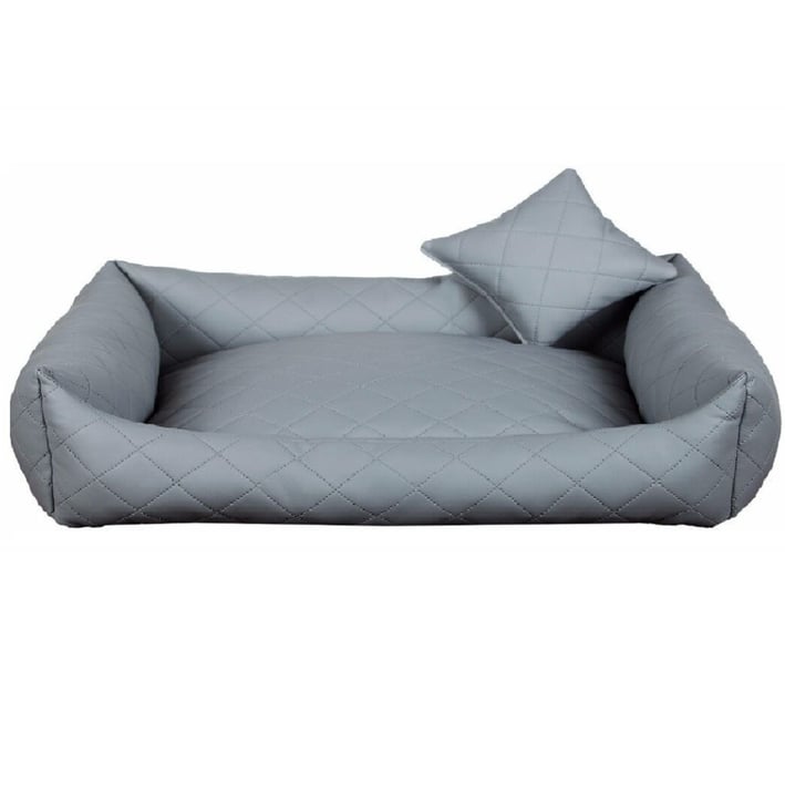 grey quilted eco leather dog bed