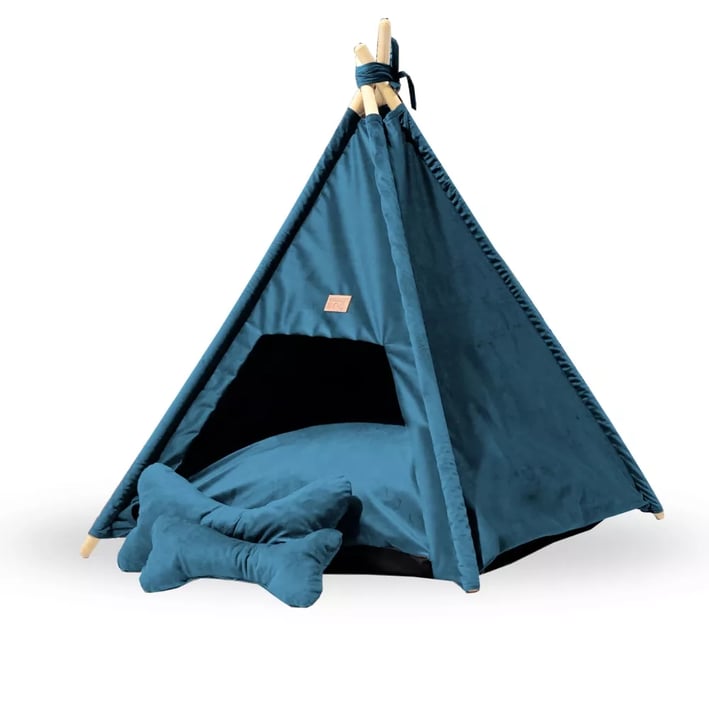 teepee dog bed blue