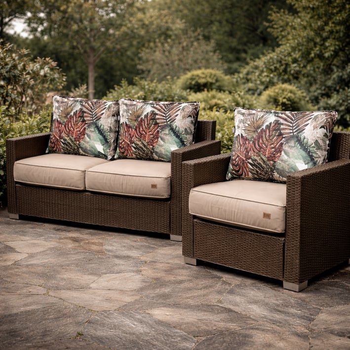 cappucino with flower cushions for rattan sofa