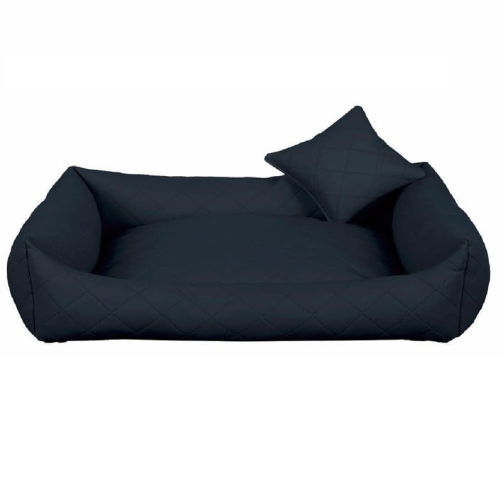 dark blue quilted eco leather dog bed