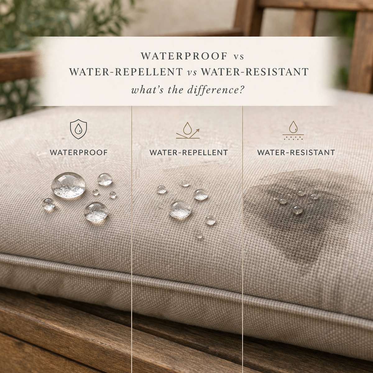 Waterproof vs Water-Resistant vs Water-Repellent Cushions