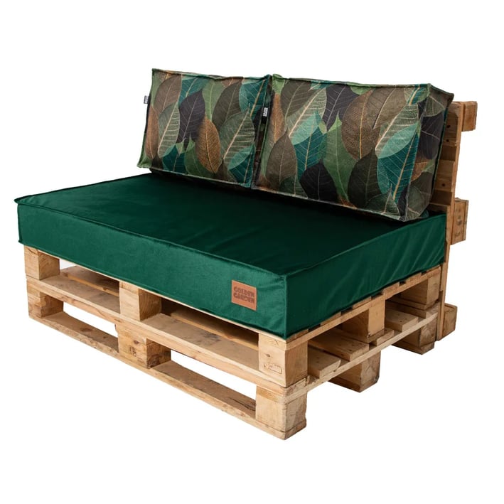 pallet cushions set leaves bottle green