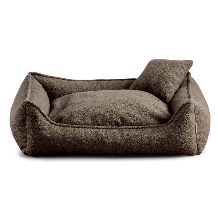 brown boucle dog bed