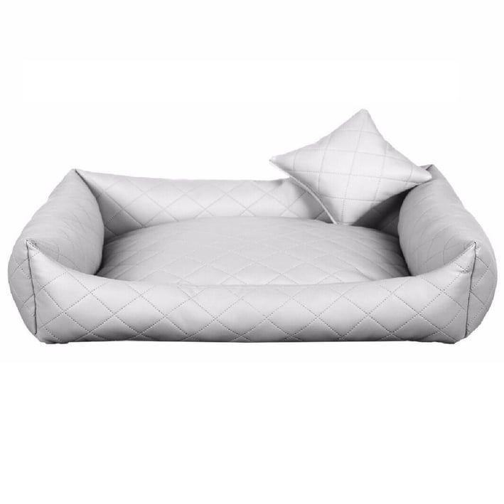 white quilted eco leather dog bed