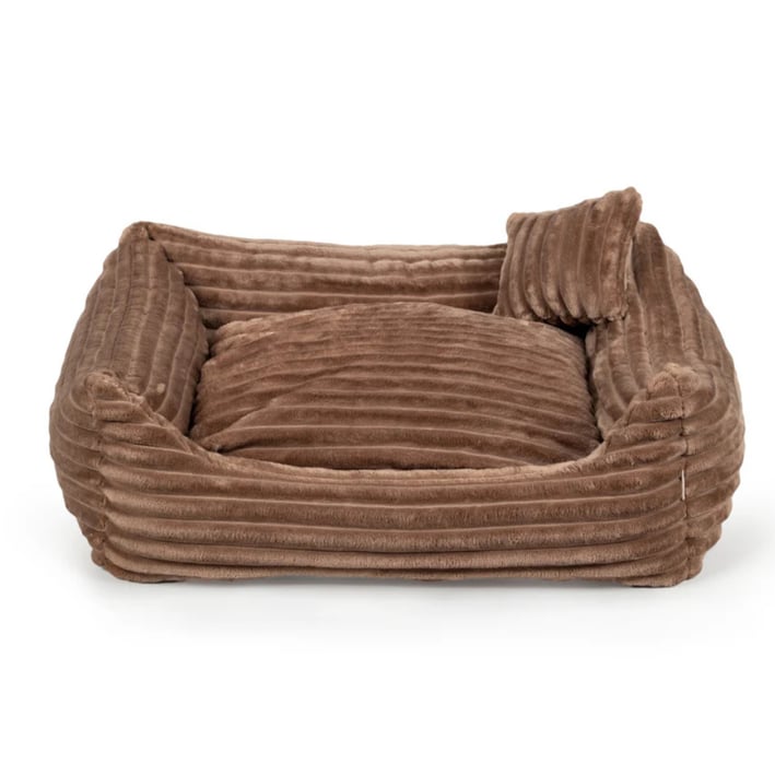 brown ribbed dog bed