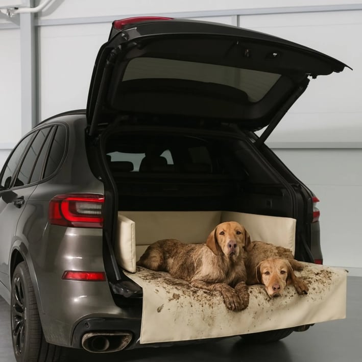 Eco‑Leather Waterproof Dog Car Boot Mat with Raised Sides - Cream ...
