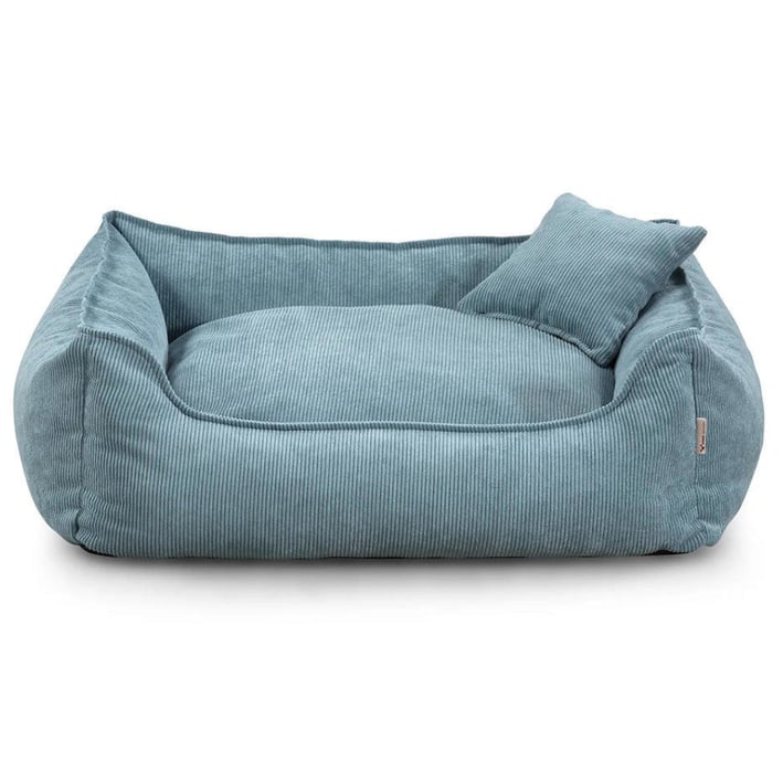 blue dog bed with removable cover