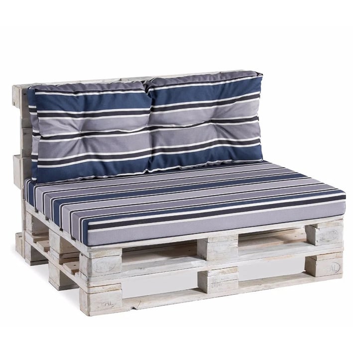 pallet cushions blue grey stripes