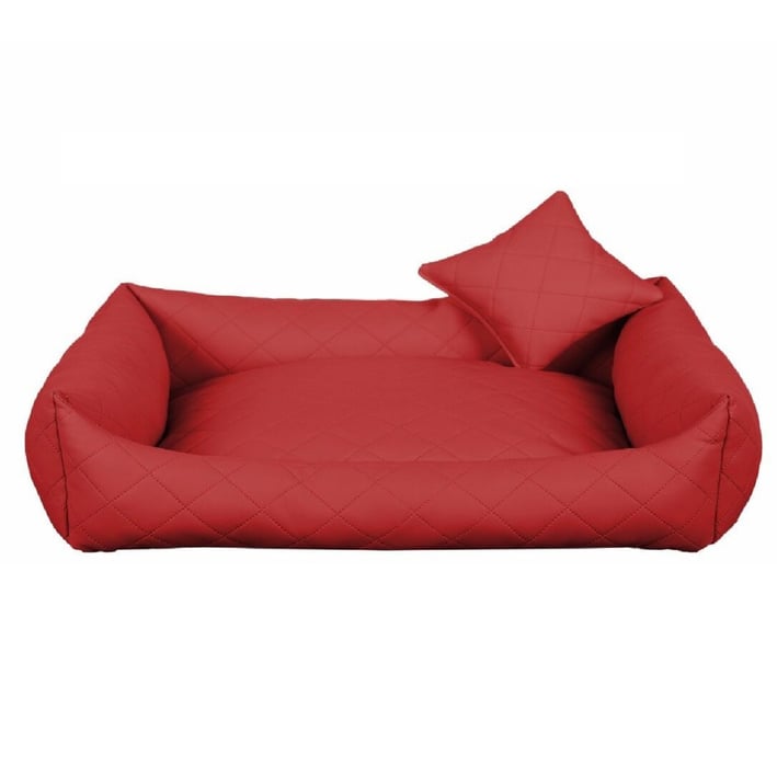 red quilted eco leather dog bed