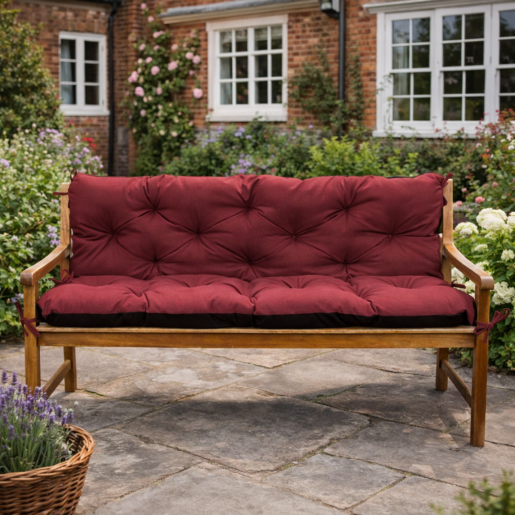 burgundy bench cushion with backrest