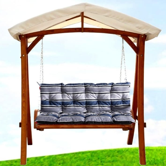 Replacement Swing Cushion for Garden Swings - Grey&Navy Stripes