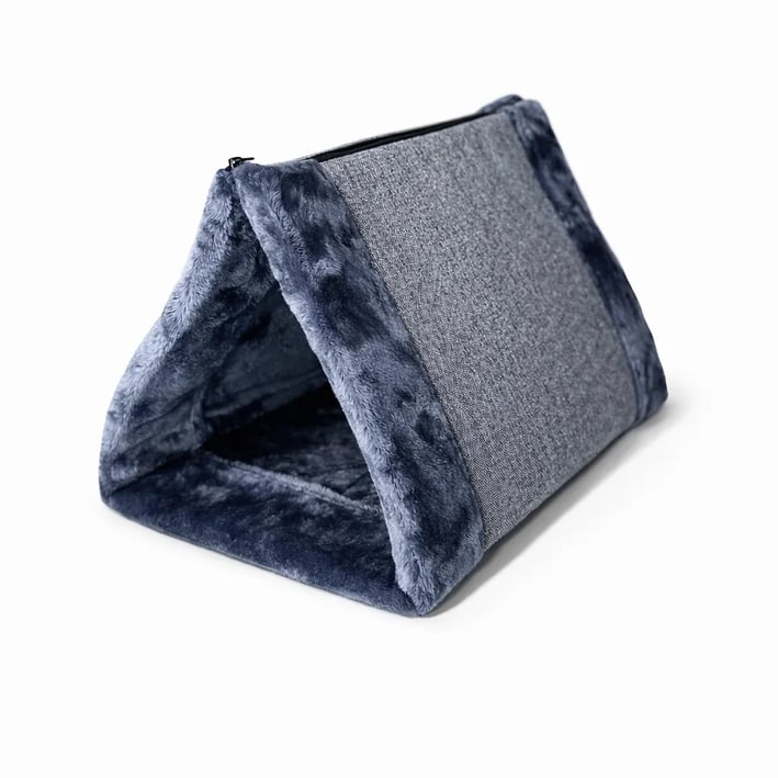 Plush Dog House Bed blue