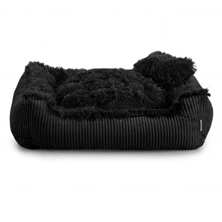 black shaggy dog bed