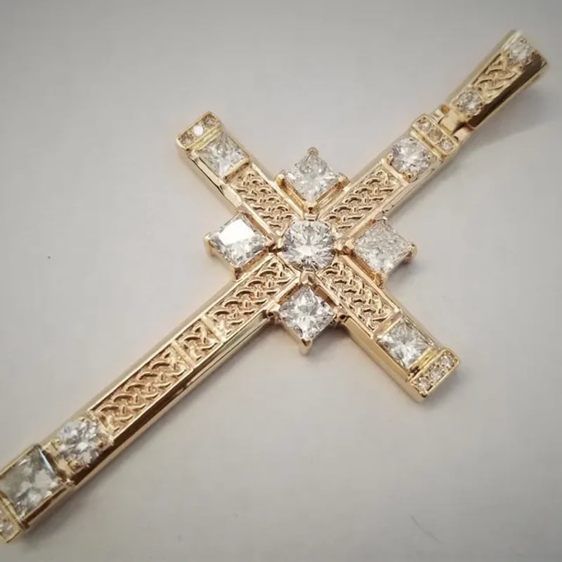 Gold celtic cross with diamonds