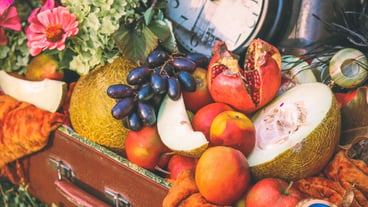 High angle view of fruits in container