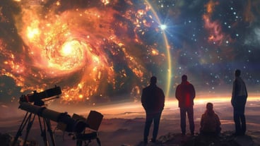 Stargazers Observing the Milky Way Galaxy at Night in a Desert Landscape