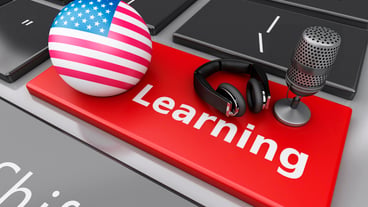 3d Learning english on computer keyboard.