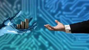 Robots generating money collage