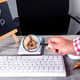 Business desk with flat laptop tablet