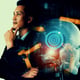 Mechanized industry robot and human worker working together in future factory
