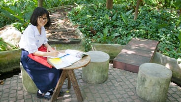 Girl reading and homework.