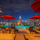 swimming pool and roof top bar on hotel deck in Bangkok city Thailand on 6Aug2020