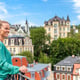 Woman enjoying view of Karlovy Vary from the panoramic terrace