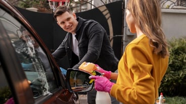 Close up on car care process