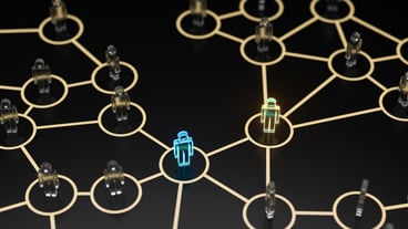Glowing little man with information and communication concept 3d rendering
