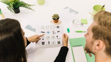 Two businesspeople working on natural resources preservation in office