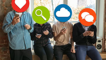 Creative millenial people connecting and sharing social media