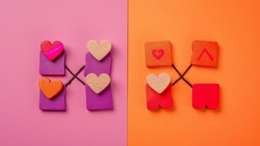 Valentines day four in a row board game with hearts on a pink and orange backdrop Generative AI