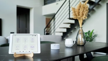 Display the modern workspace in the house with a tablet device