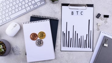 Bitcoin shedule on desk cryptocurrency concept