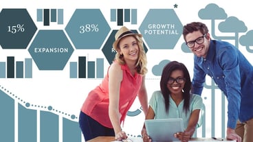Casual business people with tablet PC against data