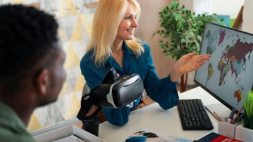 High angle woman working as travel agent