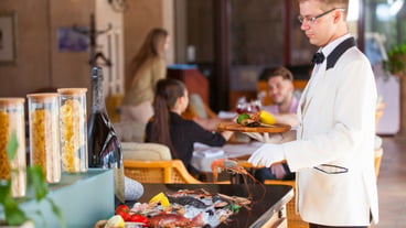 Cooking seafood in a restaurant.