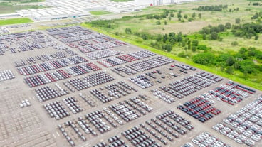 New car lined up in factory for import and export