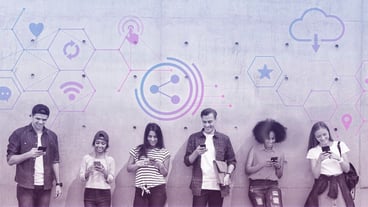 Diverse people using their phones