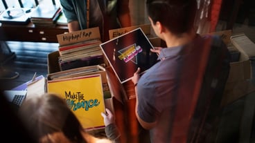 Young people in a record shop